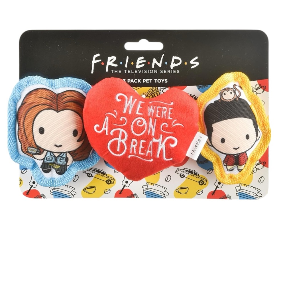 Friends the TV Show Dog Toy 3PC Plush Squeakers, V-Day On a Break